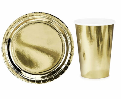 Tafel dekken feestartikelen goud kleur 24x bordjes/24x drink bekers