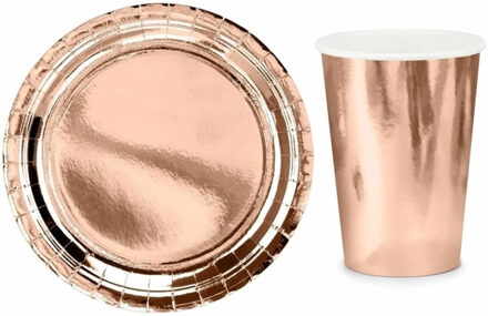 Tafel dekken feestartikelen rose goud 12x bordjes/12x drink bekers