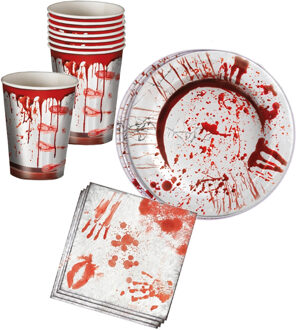 Tafel dekken Halloween feestartikelen bloederige print 18x bordjes/18x drink bekers/40x servetten