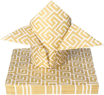 Tafel diner servetten - Wit/goud patroon - 20x - 33 x 33 cm