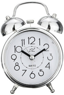 Tafel Nachtkastje Stille Leuke Klassieke Quartz Digitale Metalen Decoratieve Ronde Decor Wekker Woonkamer Bureau Dubbele Bel Snooze zilver