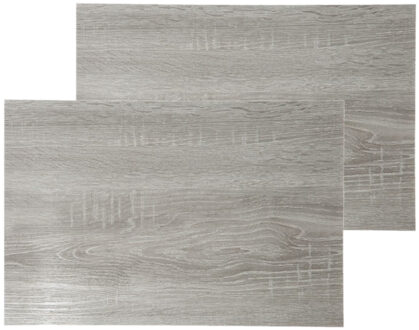 tafel placemat in grey wash hout print - Set van 6x stuks - PVC - 45 x 30 cm - Ond