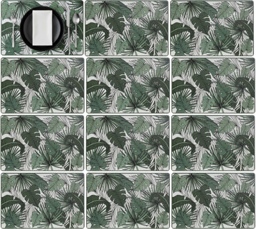 tafel placemat Jungle - 12x - wit/groen - 45 x 30 cm - tafel onderlegger / bescher