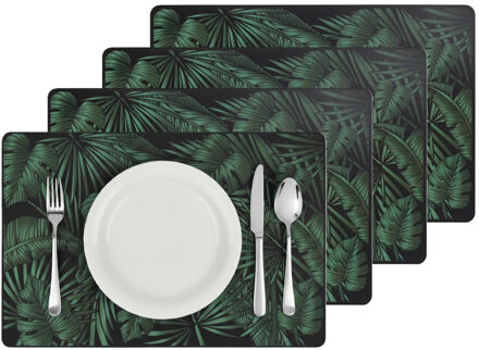 tafel placemat Jungle - 4x - groen - 45 x 30 cm - tafel onderleggers / bescherming