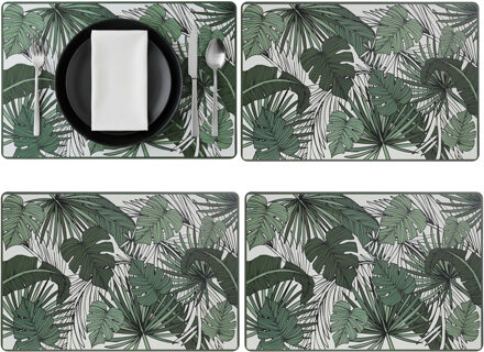 tafel placemat Jungle - 4x - wit/groen - 45 x 30 cm - tafel onderlegger / bescherm