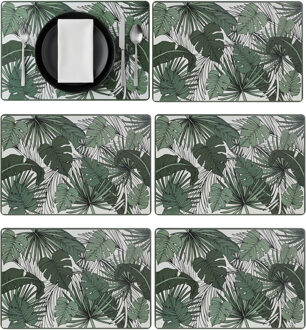 tafel placemat Jungle - 6x - wit/groen - 45 x 30 cm - tafel onderlegger / bescherm