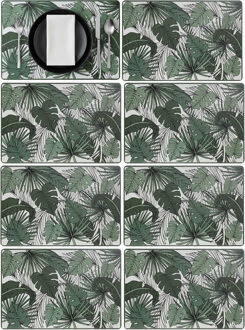 tafel placemat Jungle - 8x - wit/groen - 45 x 30 cm - tafel onderlegger / bescherm