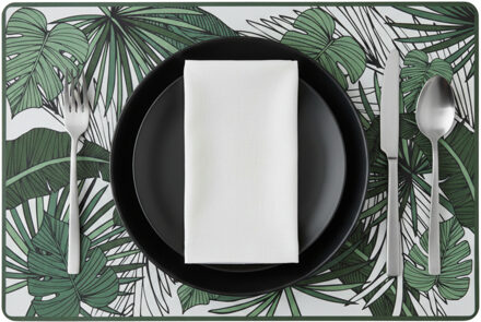 tafel placemat Jungle - wit/groen - 45 x 30 cm - tafel onderlegger / bescherming