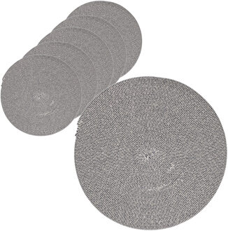 Tafel placemat/onderlegger - Set van 12x stuks - rond - navy blauw - katoen - 38 cm - Ontbijt/lunch/