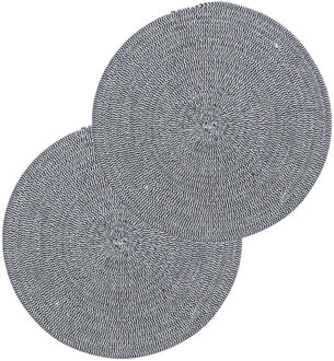 Tafel placemat/onderlegger - Set van 4x stuks - rond - zwart/wit - katoen - 38 cm - Ontbijt/lunch/di