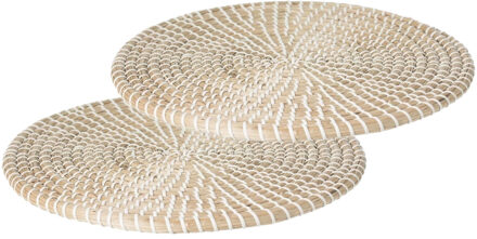 Tafel Placemat - Set van 4x stuks - zeegras - wit - D35 cm - extra dik