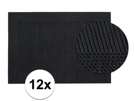 Tafel Placemats - 12x stuks - zwart - gevlochten - 45 x 30 cm - onderleggers