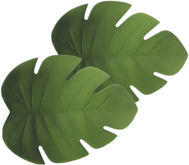 Tafel Placemats blad groen - 12x - vinyl - 47 x 38 cm - Onderleggers - Monstera bladeren