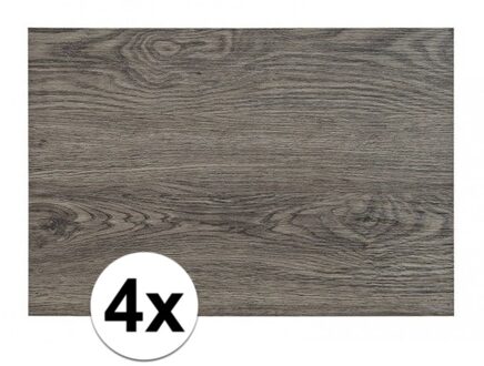 Tafel placemats met hout look print - 4x - donkergrijs - 45 x 30 cm - pvc