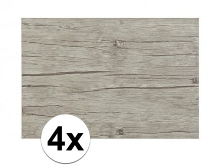 Tafel placemats met hout look print - 4x - grijs - 45 x 30 cm - pvc
