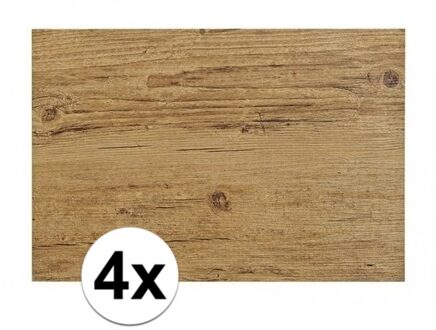 Tafel placemats met hout look print - 4x - lichtbruin - 45 x 30 cm - pvc