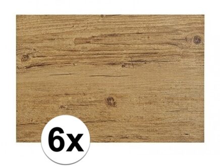 Tafel placemats met hout look print - 6x - lichtbruin - 45 x 30 cm - pvc
