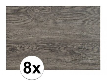 Tafel placemats met hout look print - 8x - donkergrijs - 45 x 30 cm - pvc
