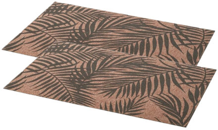 tafel placemats Palm Tree - Set van 4x stuks - grijs/bruin - linnen mix - 45 x 30