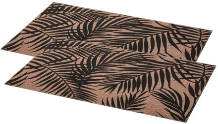 tafel placemats Palm Tree - Set van 8x stuks - zwart/bruin - linnen mix - 45 x 30