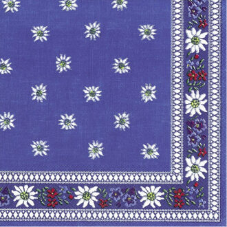 tafel servetten - 20x Edelweiss print - blauw - 3 laags - bloemen - 33 x 33 cm
