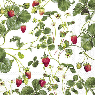 tafel servetten - Aardbeien fruit print - 20x stuks - 3-laags - 33 x 33 cm - papier