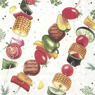 tafel servetten - BBQ print - 60x stuks - 3-laags - 33 x 33 cm - papier