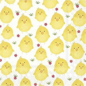 Tafel servetten - Pasen - Kuikens - 20x stuks - 3-laags - 33 x 33 cm Geel