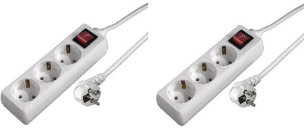 Tafelcontactdoos - 2x - 3-voudig - schakelaar - met 1,4 meter snoer - stekkerdoos