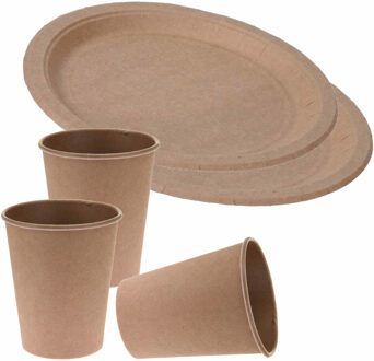 Tafeldekken set van 50x duurzame gerecyclede papieren bekers en bordjes