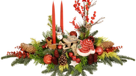 Tafelkerststuk romantisch Rood - Lengte ca. 65cm