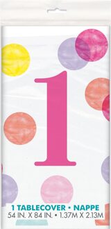 Tafelkleed First Birthday Meisjes 140 X 214 Cm Wit/roze Multikleur