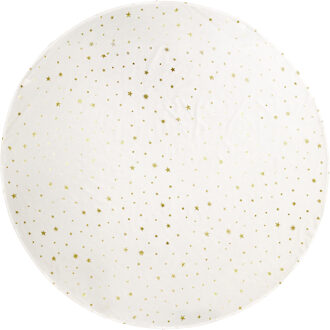 tafelkleed kerst rond - ivoor wit -gouden sterren- 160cm