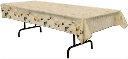 Tafelkleed strand thema - kunststof - schelpen en zandkleur - 275 x 135 cm Multi