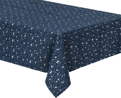 Tafelkleed/tafellaken blauw sterrenhemel van polyester/katoen formaat 140 x 240 cm - Tafellakens