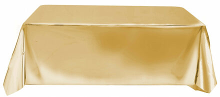 Tafelkleed/tafellaken polyester folie metallic goud 140 x 275 cm Goudkleurig