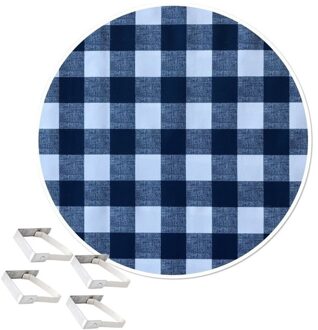 Tafelkleed/tafelzeil boeren ruit blauw 160 cm rond met 4 klemmen