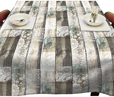 Tafelkleed/tafelzeil - houten planken - met kant print - 140 x 250 cm - rechthoekig - Buiten