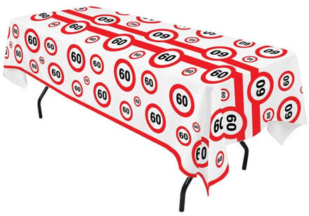 Tafelkleed verkeersbord - 60 jaar - verjaardag - 270 x 136 cm - kunststof - stopbord - tafellaken Multi