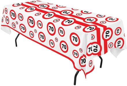 Tafelkleed verkeersbord 70 jaar Rood - Zalm, Wit - Transparant