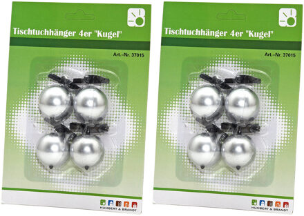 Tafelkleedgewichtjes/hangers - 8x - zwaar - kunststof - zilver - 3,5 cm