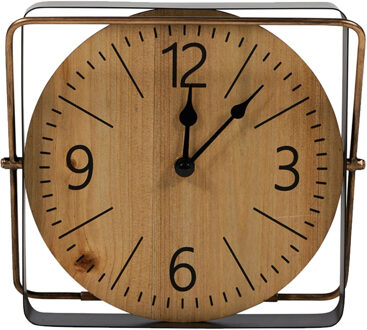 Tafelklok Galway - staand - metaal/MDF - zwart/bruin - D25 cm - woonkamer/kantoor