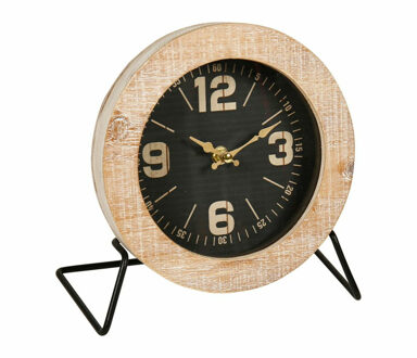Tafelklok Lugano - Old School look - naturel/zwart - Dia 22 cm - hout