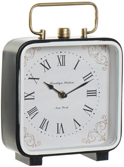 Tafelklok Zurich - titanium/wit - H27 cm - Dia klok 19 cm - glas/metaal - stijlvolle standaard