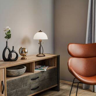 Tafellamp Adoro met glazen kap, bruin bruin, wit