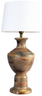 Tafellamp Alma, wit/bruin, hoogte 69 cm, hout/stof wit, bruin