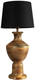 Tafellamp Alma, zwart/bruin, hoogte 69 cm, hout/stof zwart, bruin