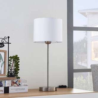 tafellamp Annatina, wit, nikkel, hoogte 48 cm, textiel wit, nikkel gesatineerd