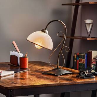Tafellamp Antica in landhuisstijl, 1-lamp opaalwit, antiek goud