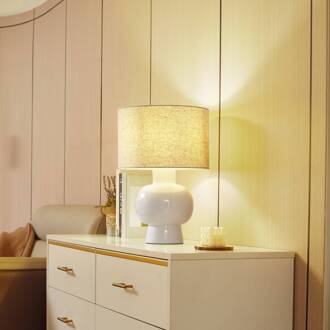 tafellamp Arved, wit, textiel, keramiek, 46 cm